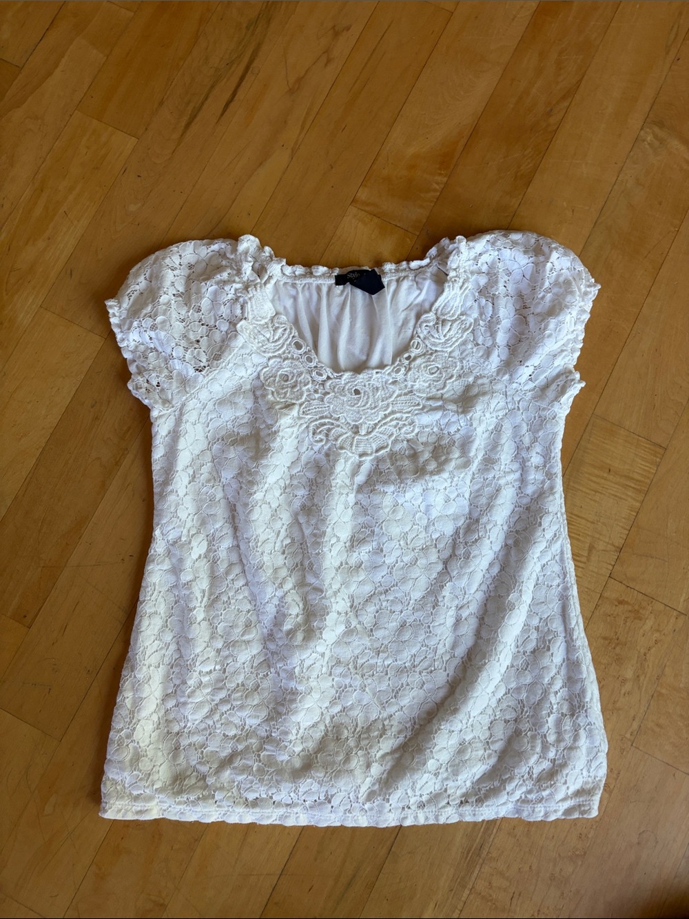 Peasant Prairie Cottagecore Boho Crocheted Lined Top Lacey Romantic Floral Sz M
